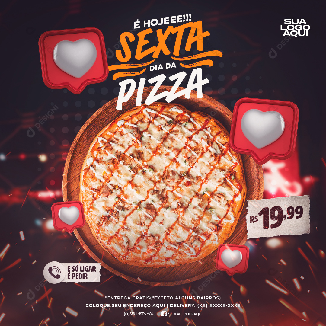 Sexta Dia de Pizza Social Media PSD Editável