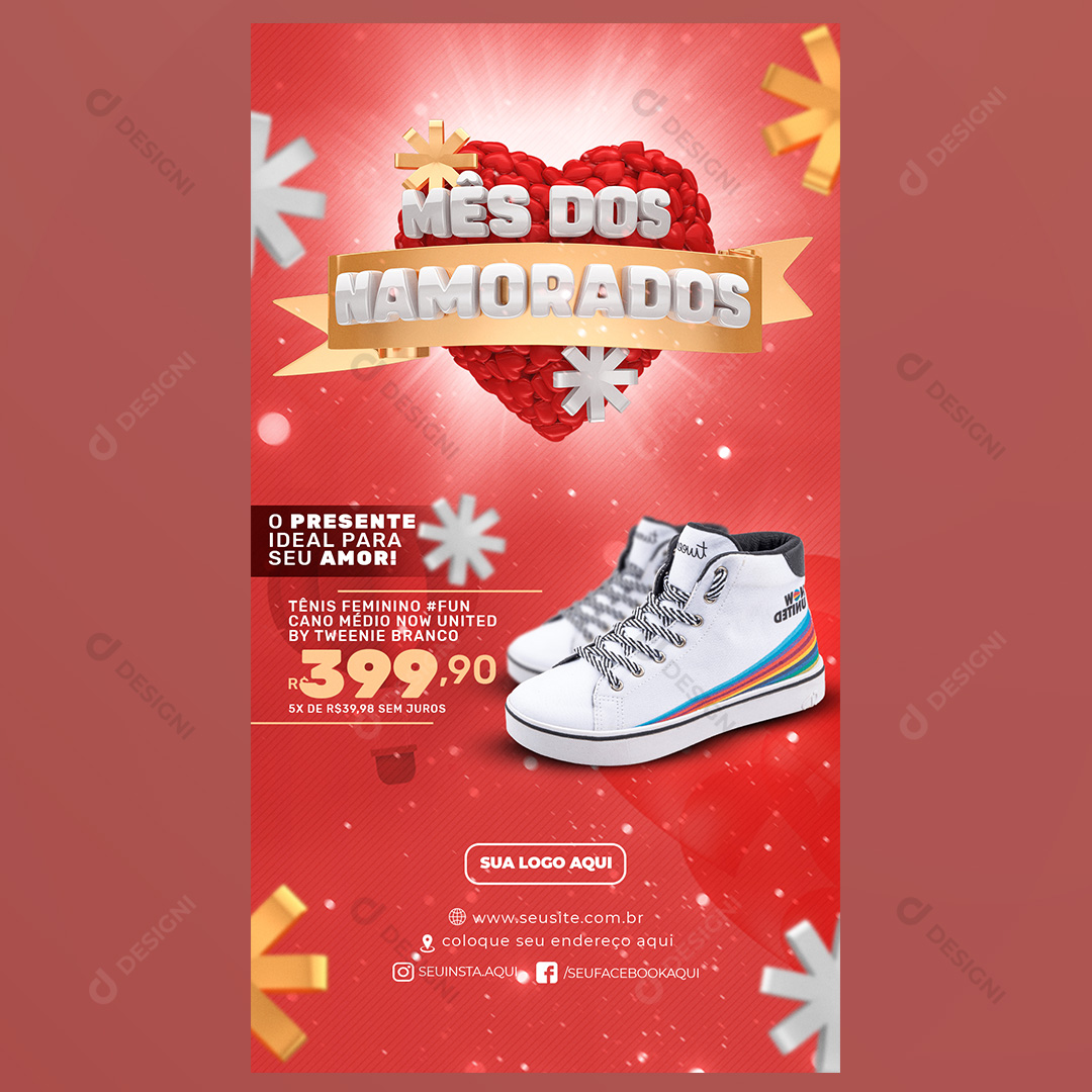 Mês Dos Namorados Tênis Feminino Fun Cano Médio Now United Social Media PSD Editável Stories
