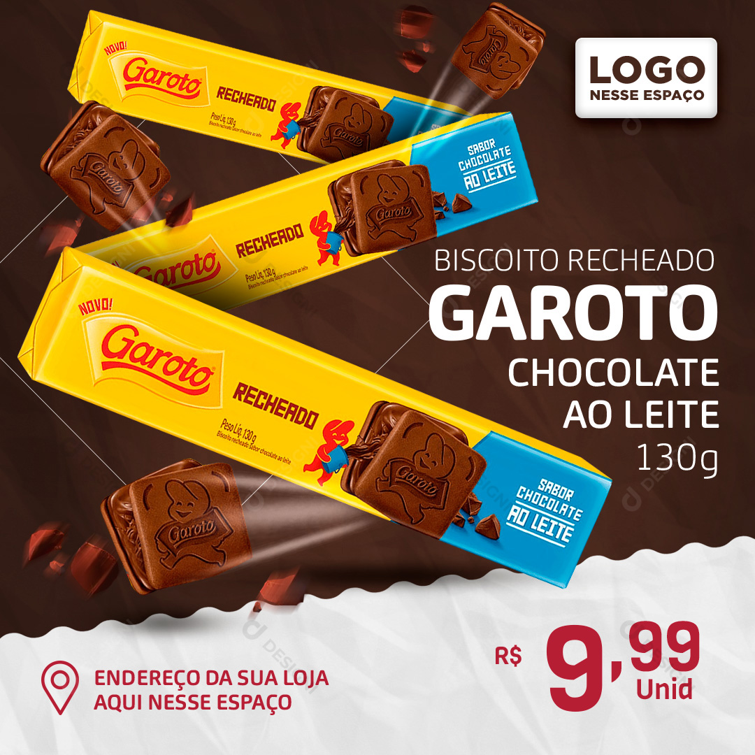 Biscoito Garoto Sabor Chocolate ao Leite Social Media PSD Editável