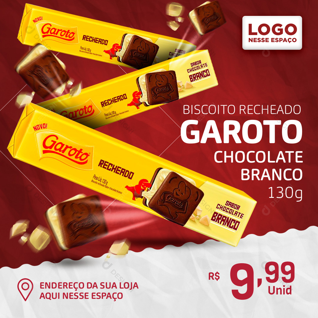 Biscoito Garoto Sabor Chocolate Branco Social Media PSD Editável