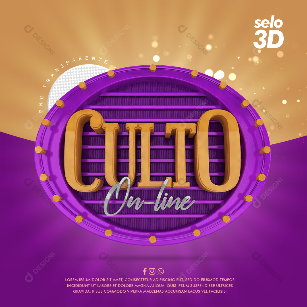 Selo 3D Culto Online PSD + PNG Transparente