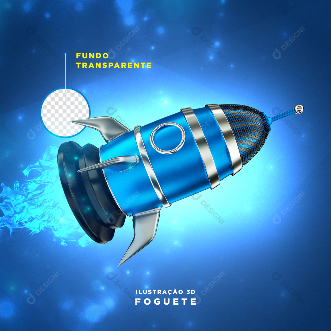 Foguete Azul 3D PSD + PNG Transparente