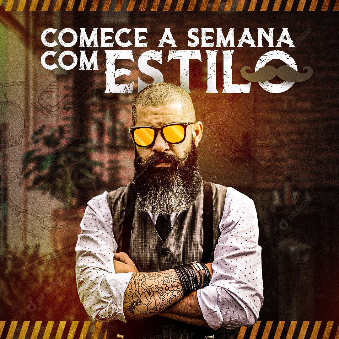 Começe a Semana Com Estilo Barbearia Social Media PSD Editável