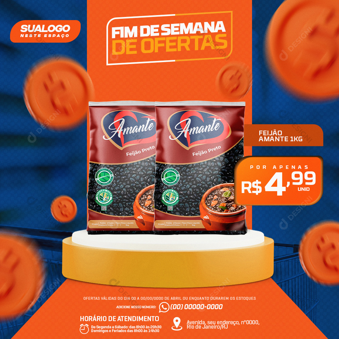 Fim de Semana de Ofertas Supermercado Social Media PSD Editável