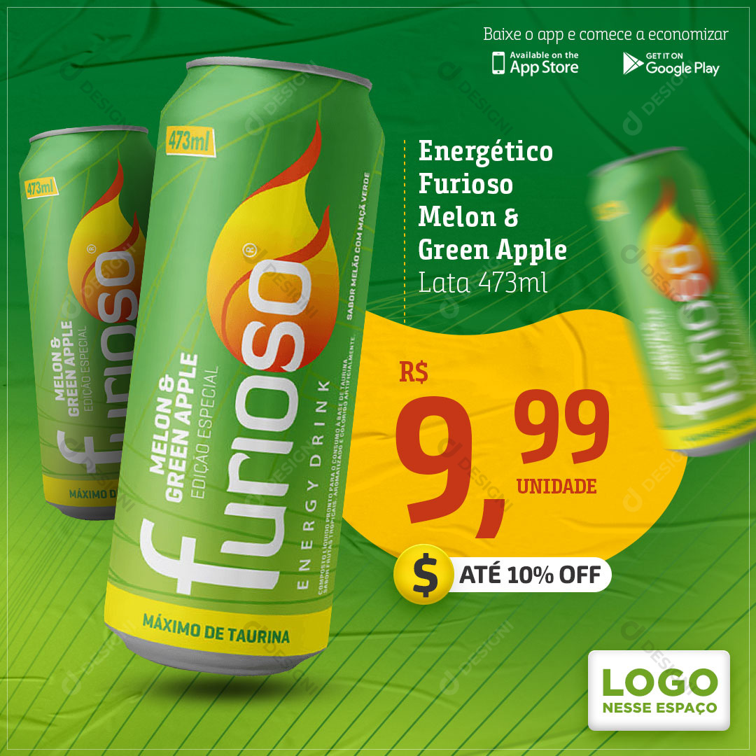 Energético Furioso Melon e Green Apple Distribuidora Social Media PSD Editável