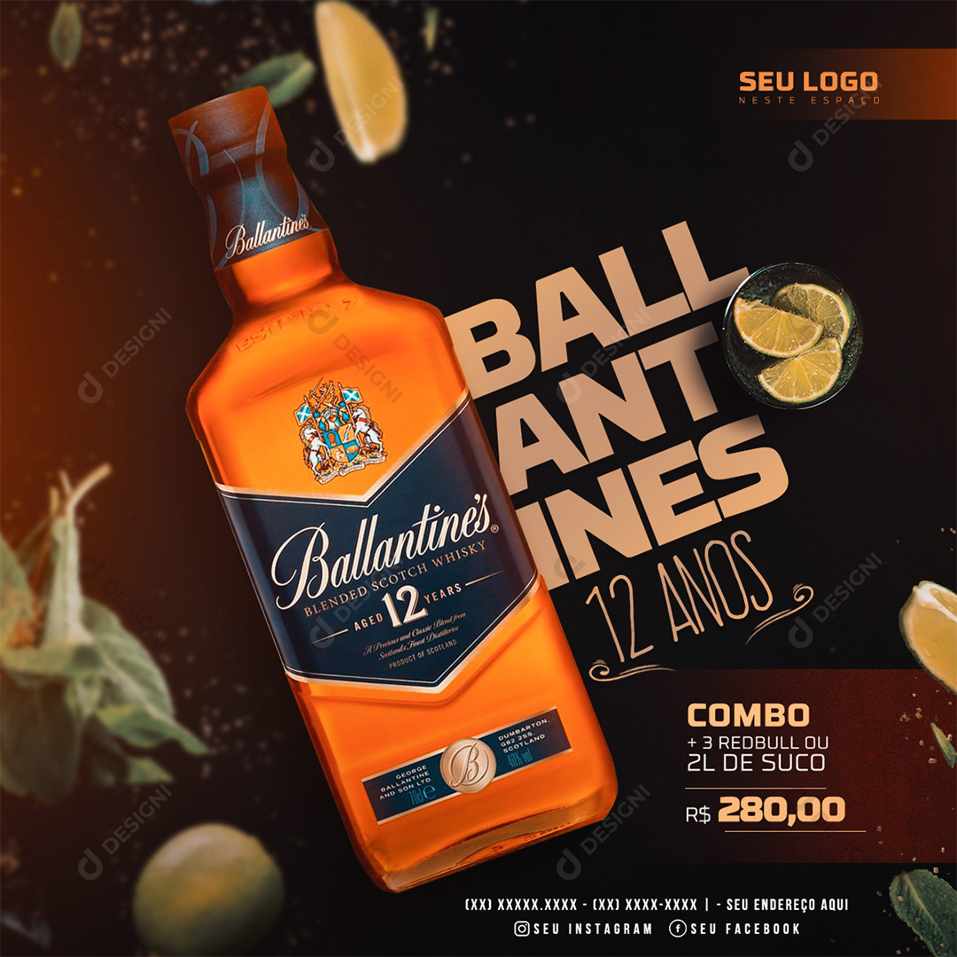 Distribuidora Whisk Ballantines Social Media PSD Editável