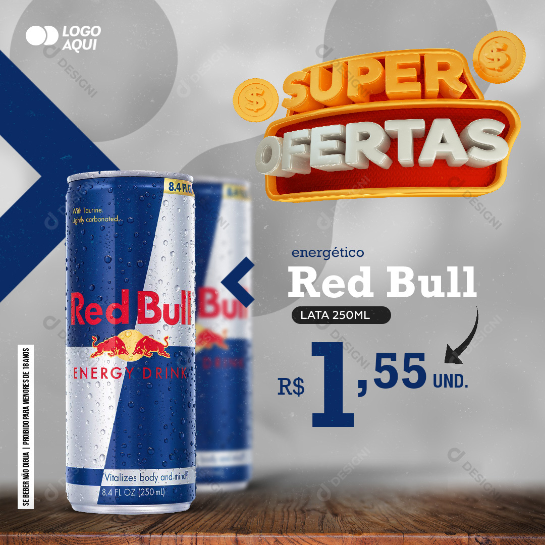 Super Ofertas Energético Red Bull Garrafa PSD Editável