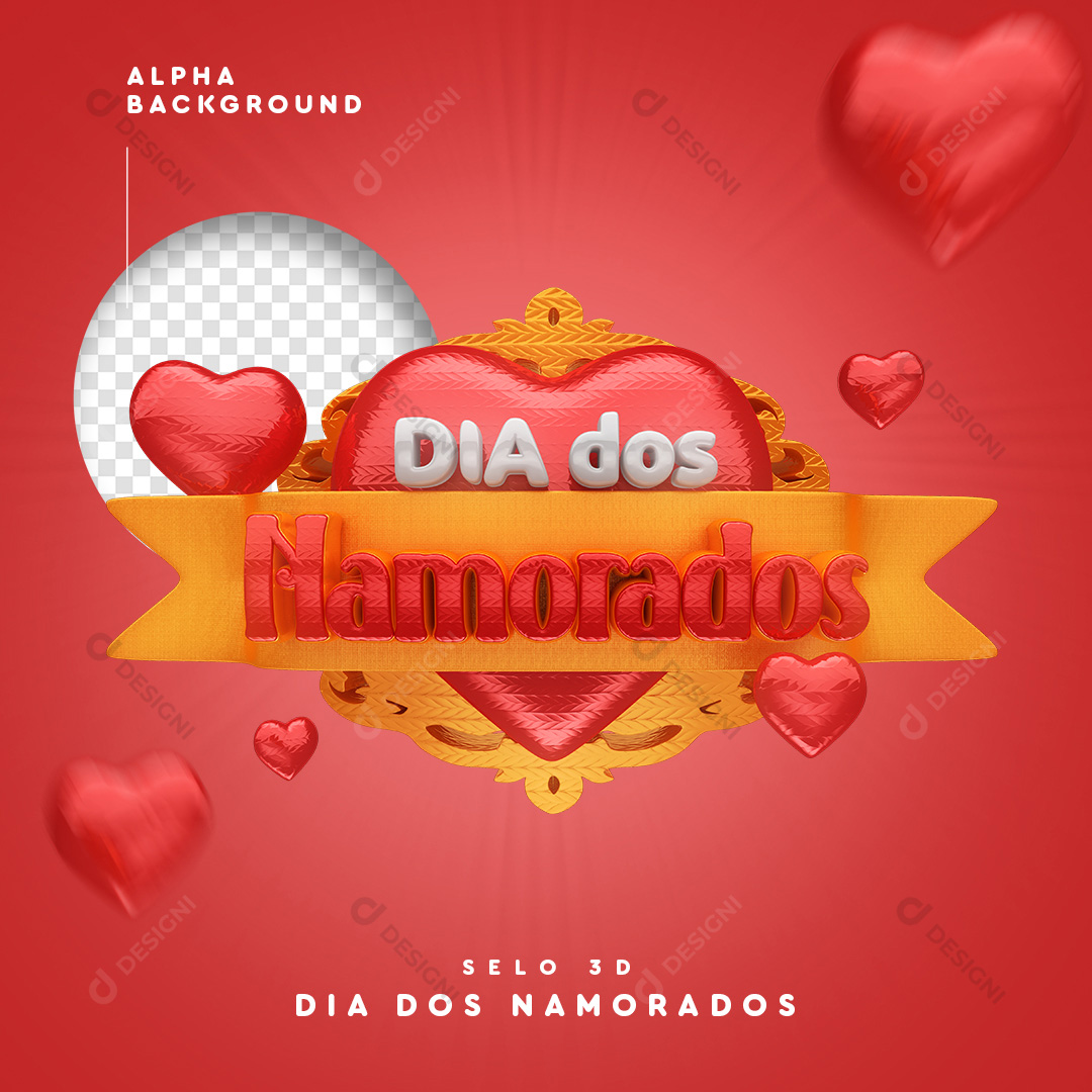 Selo 3D Dia Dos Namorados Para Composição PNG Transparente