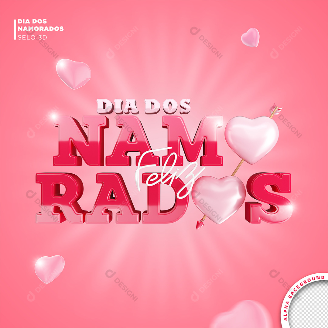 Selo 3D Feliz Dia Dos Namorados Para Composição PNG Transparente