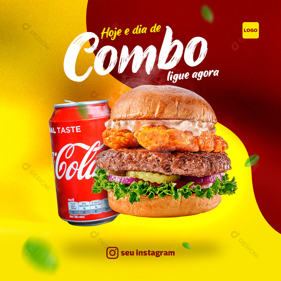 Hoje e Dia de Combo Hambúrguer Social Media PSD Editável