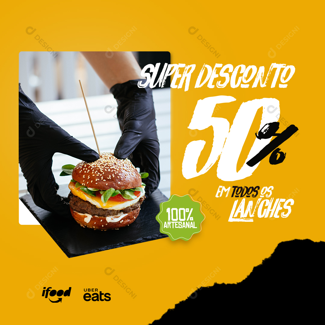Super Desconto Hambúrguer Social Media PSD Editável