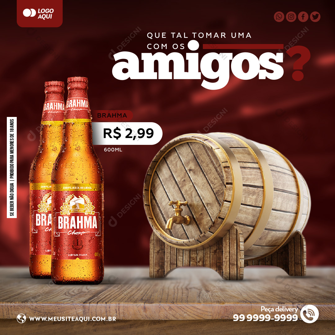 Que Tal Tomar Uma Com os Amigos Cerveja Social Media PSD Editável