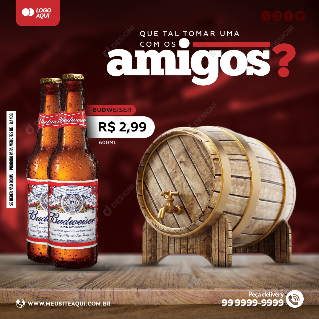 Que Tal Tomar Uma Com os Amigos Cerveja Social Media PSD Editável