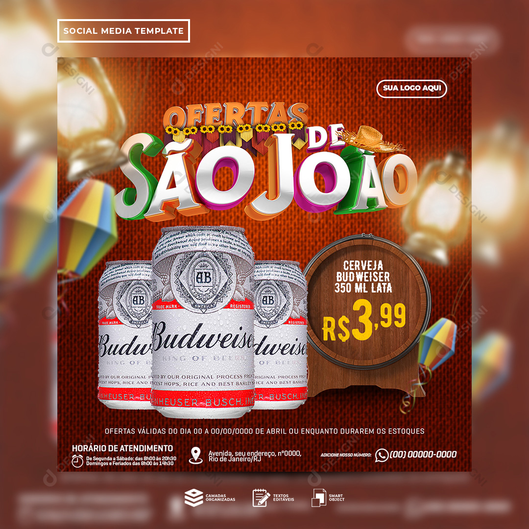 Ofertas de São João Budweiser Social Media PSD Editável