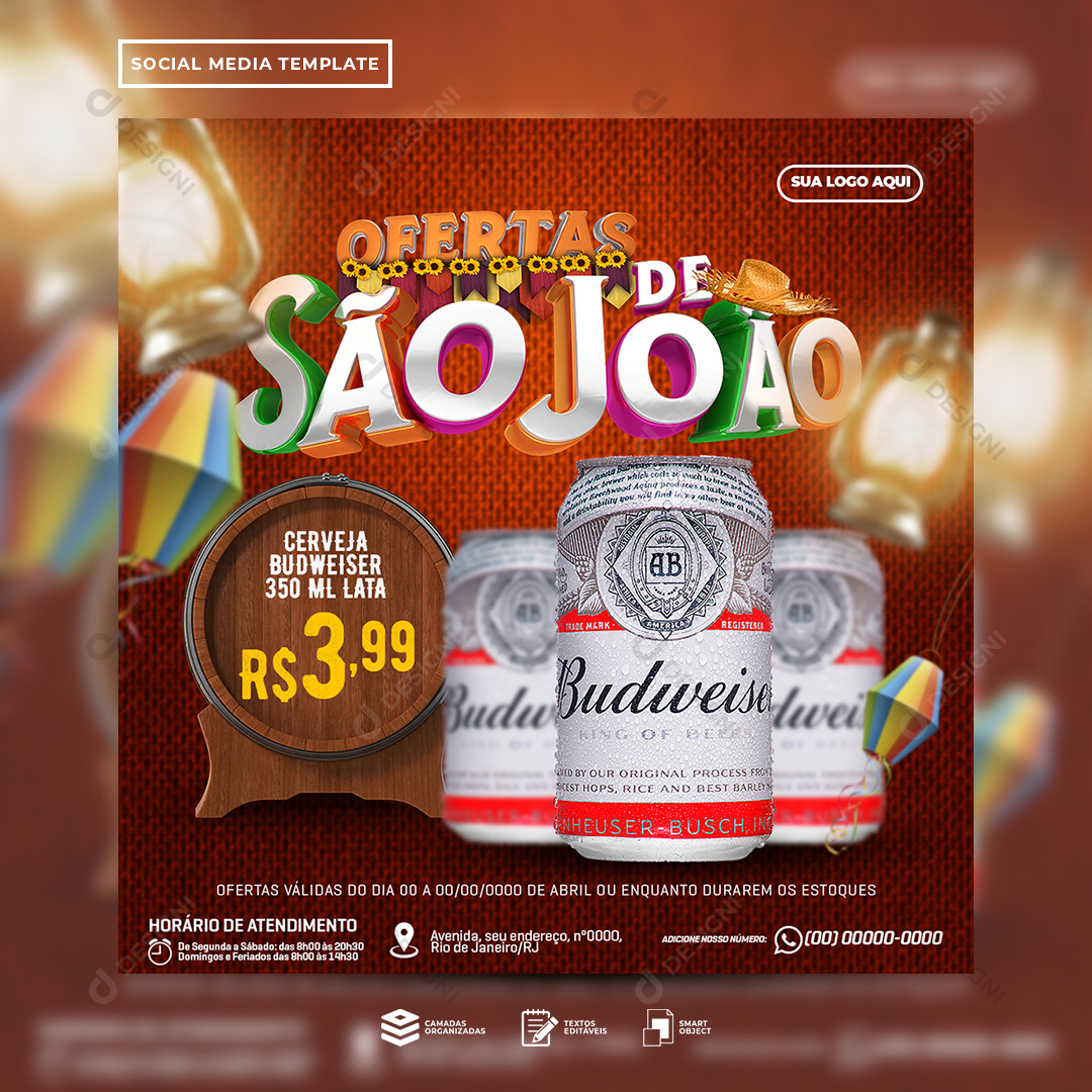 Ofertas de São João Budweiser Social Media PSD Editável