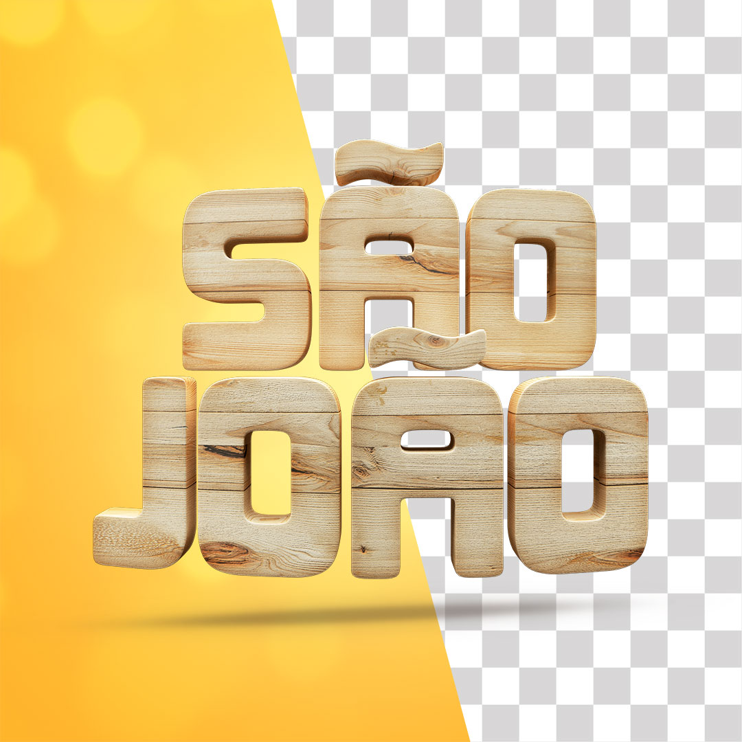 Texto 3D Realístico São João em Madeira PNG Transparente Sem Fundo