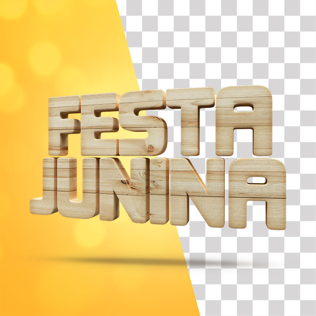 Festa Junina Texto 3D em Madeira Realístico PNG Transparente Sem Fundo