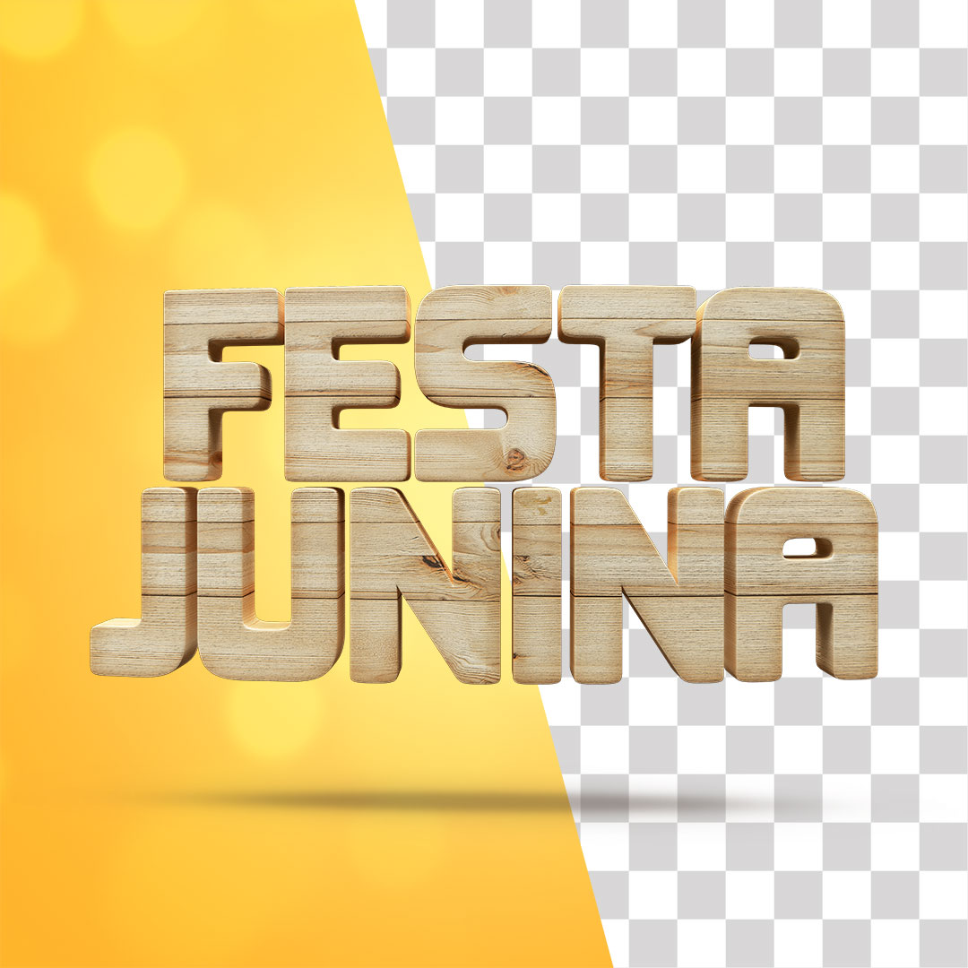 Texto 3D Festa Junina em Madeira Realístico PNG Transparente Sem Fundo