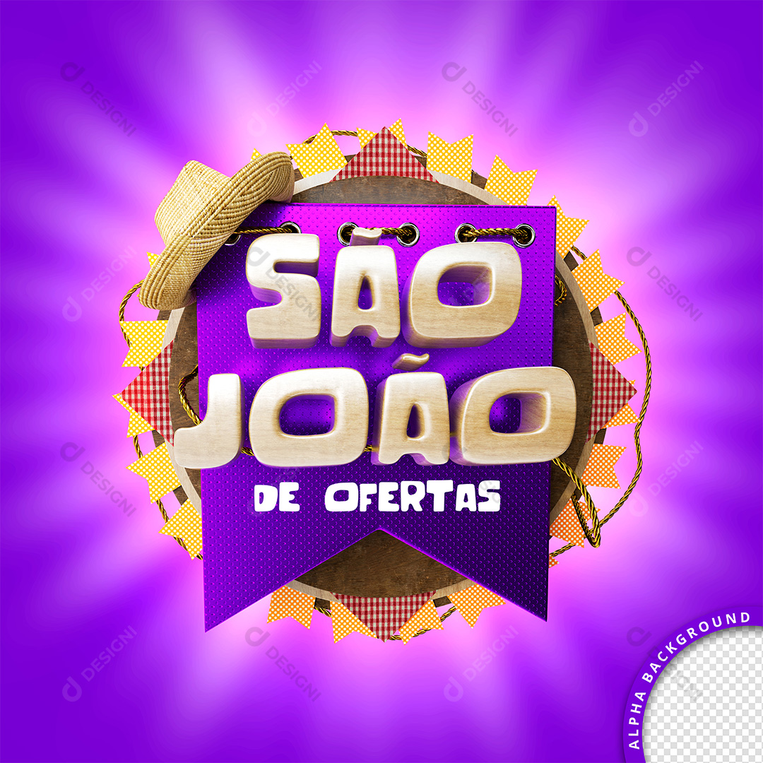 Selo 3D São João de Ofertas PSD + PNG Transparente