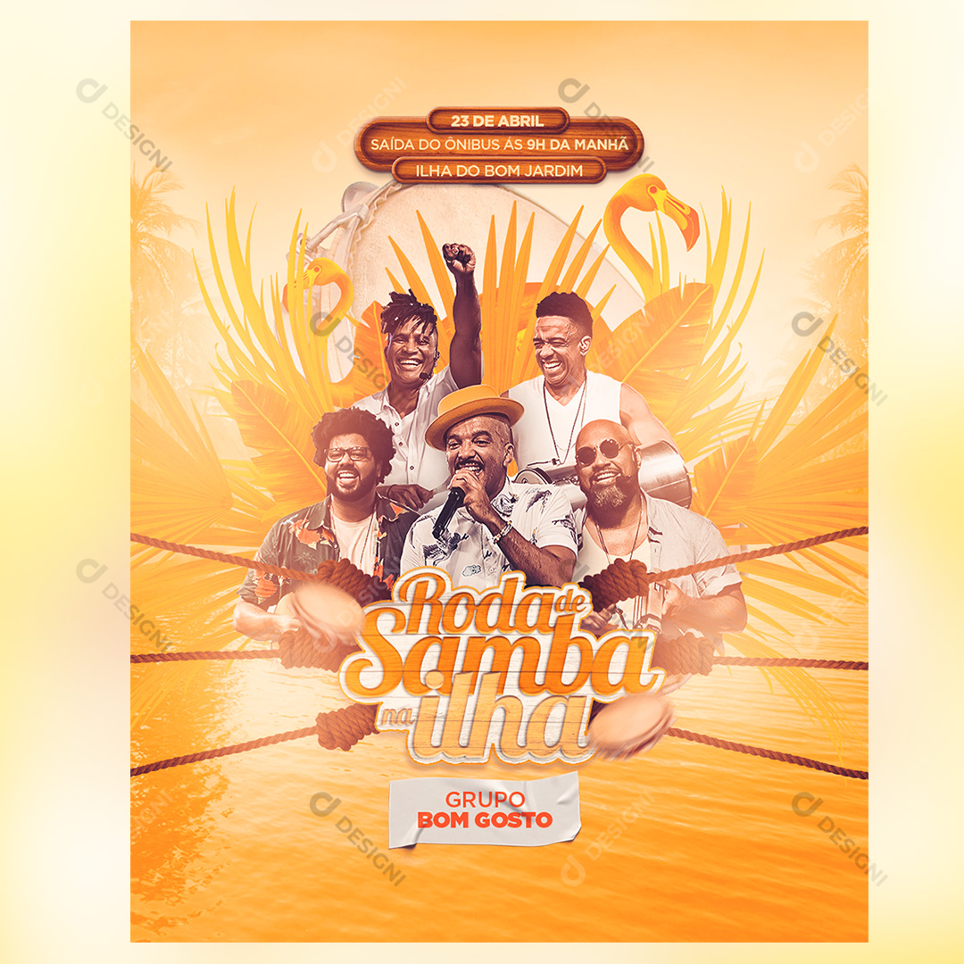 Flyer Roda de Samba na Ilha Social Media PSD Editável