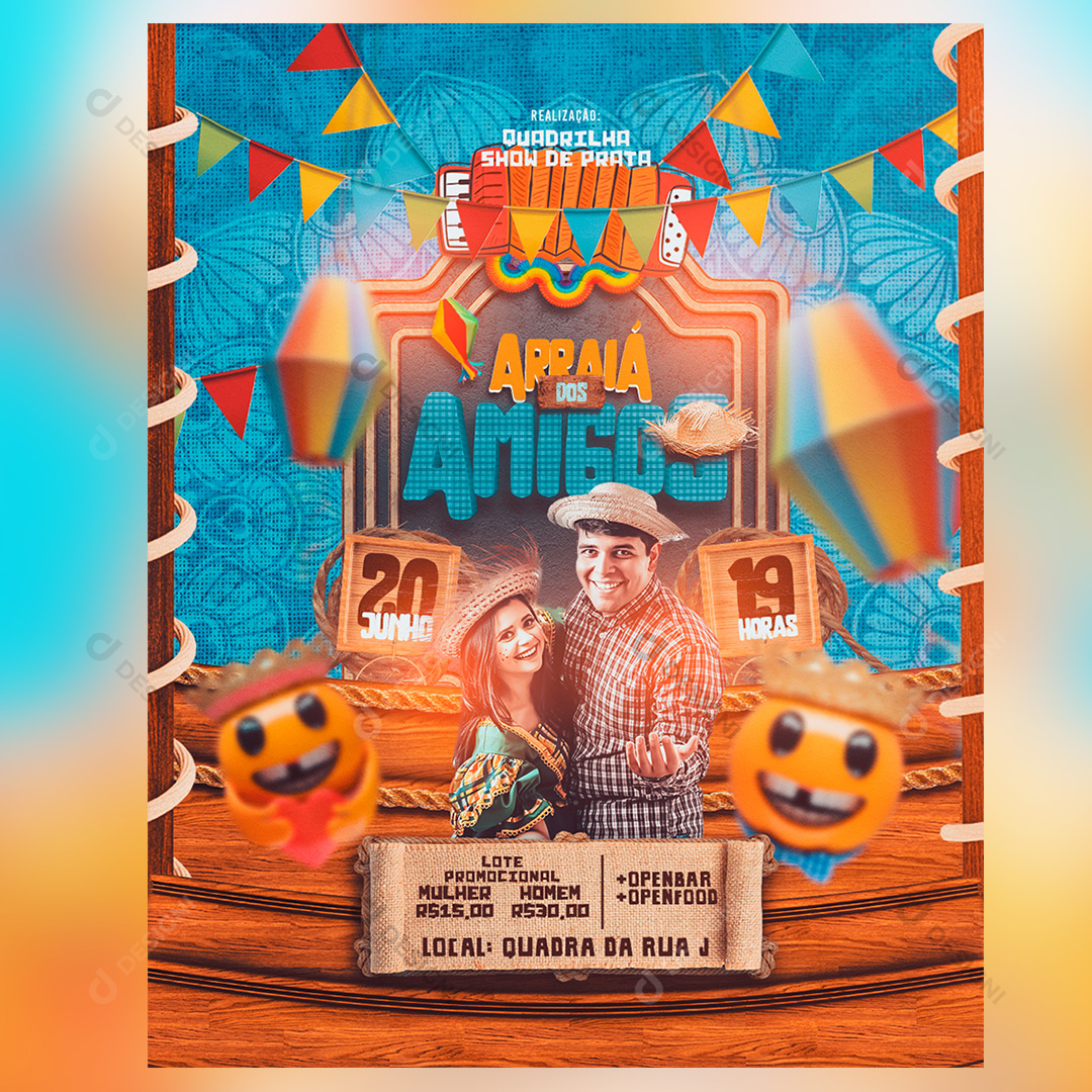 Arraiá dos Amigos Festa Junina Social Media PSD Editável