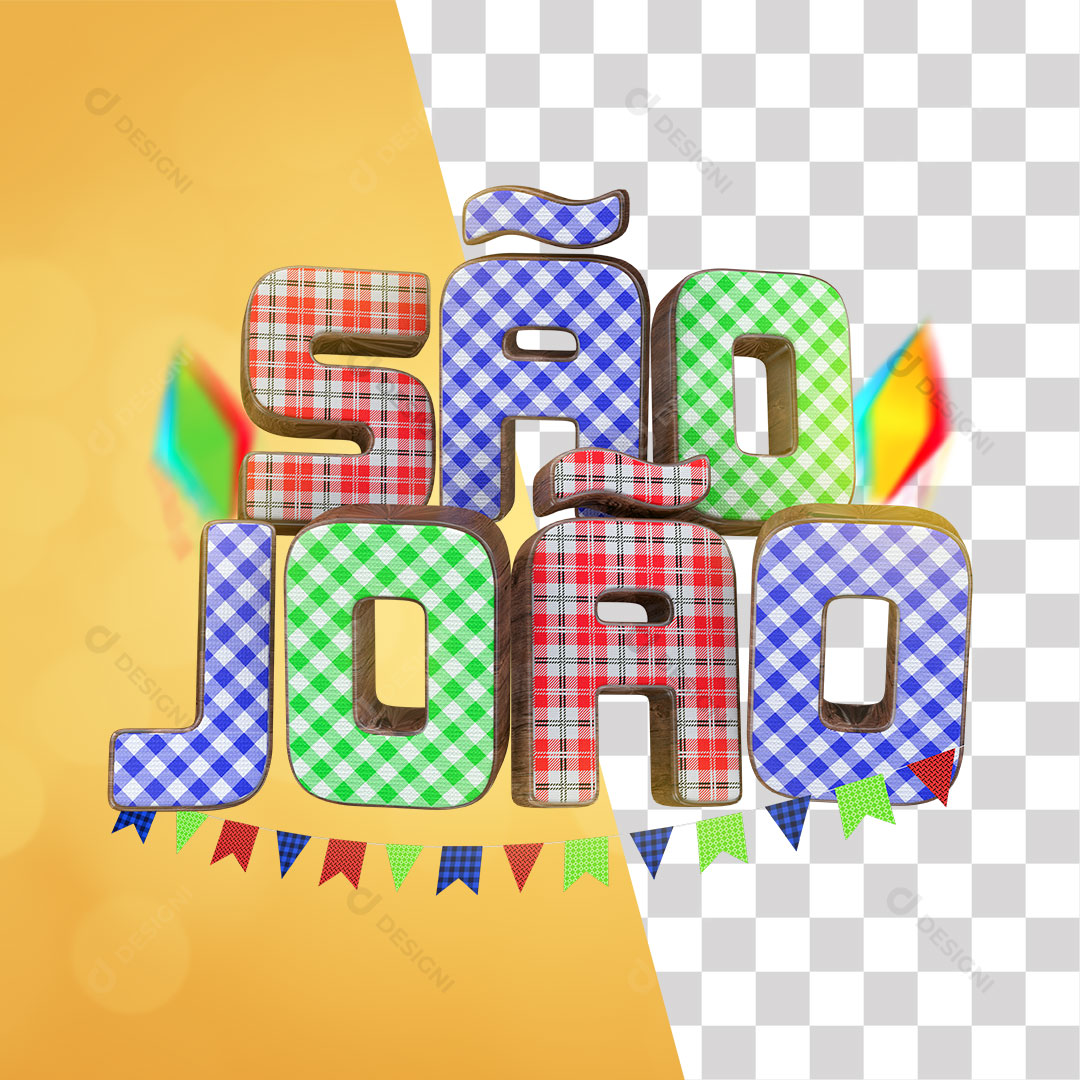 Texto 3D São João PNG Sem Fundo Transparente