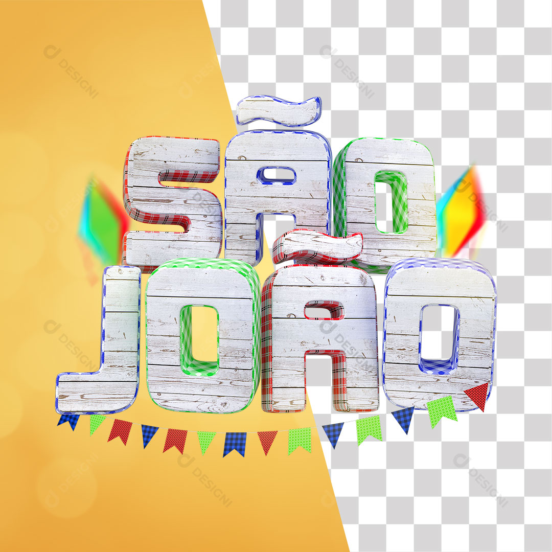 São João Texto 3D PNG Sem Fundo Transparente