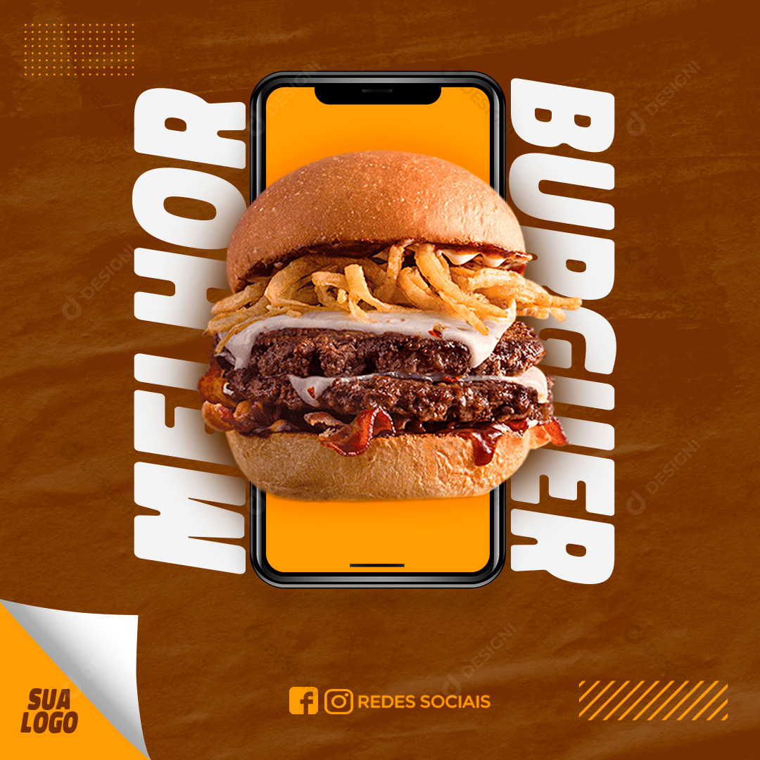 Hambúrgueria Melhor Burguer Social Media PSD Editável