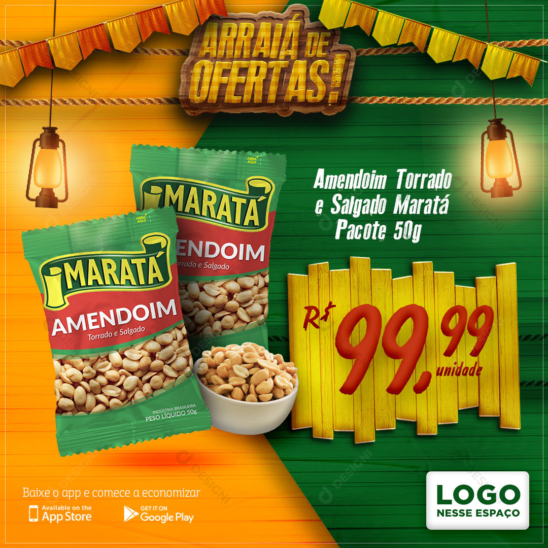 Arraiá de Ofertas Amendoin Maratá Social Media PSD Editável