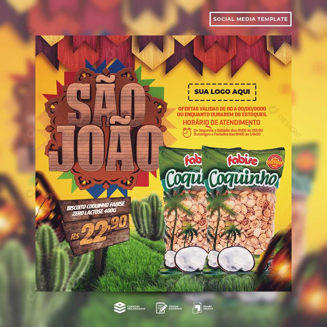 Supermercado São João Biscoito Coquinho Fabise Social Media PSD Editável