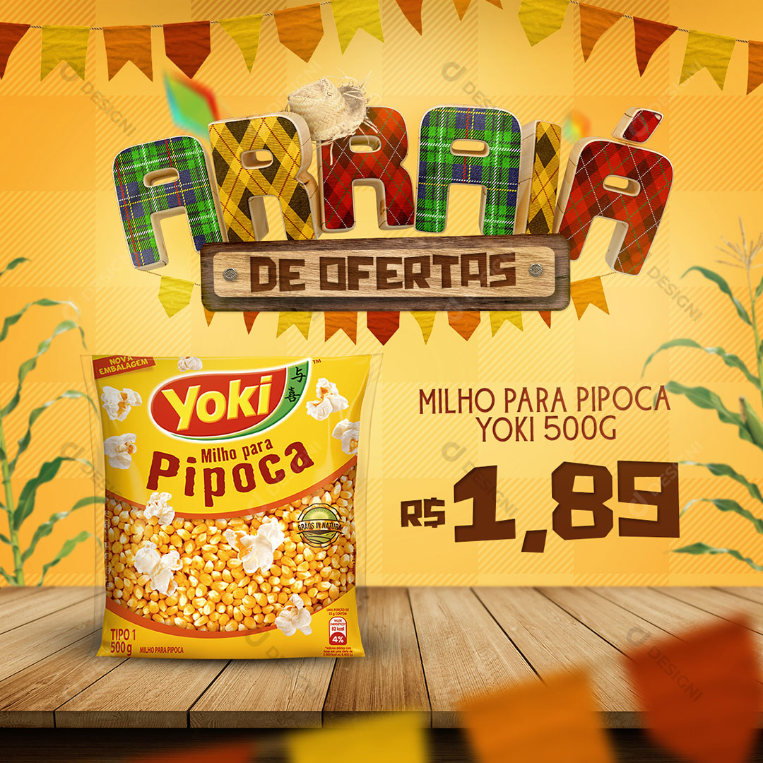 Arraiá de Ofertas Supermercado Pipoca Social Media PSD Editável