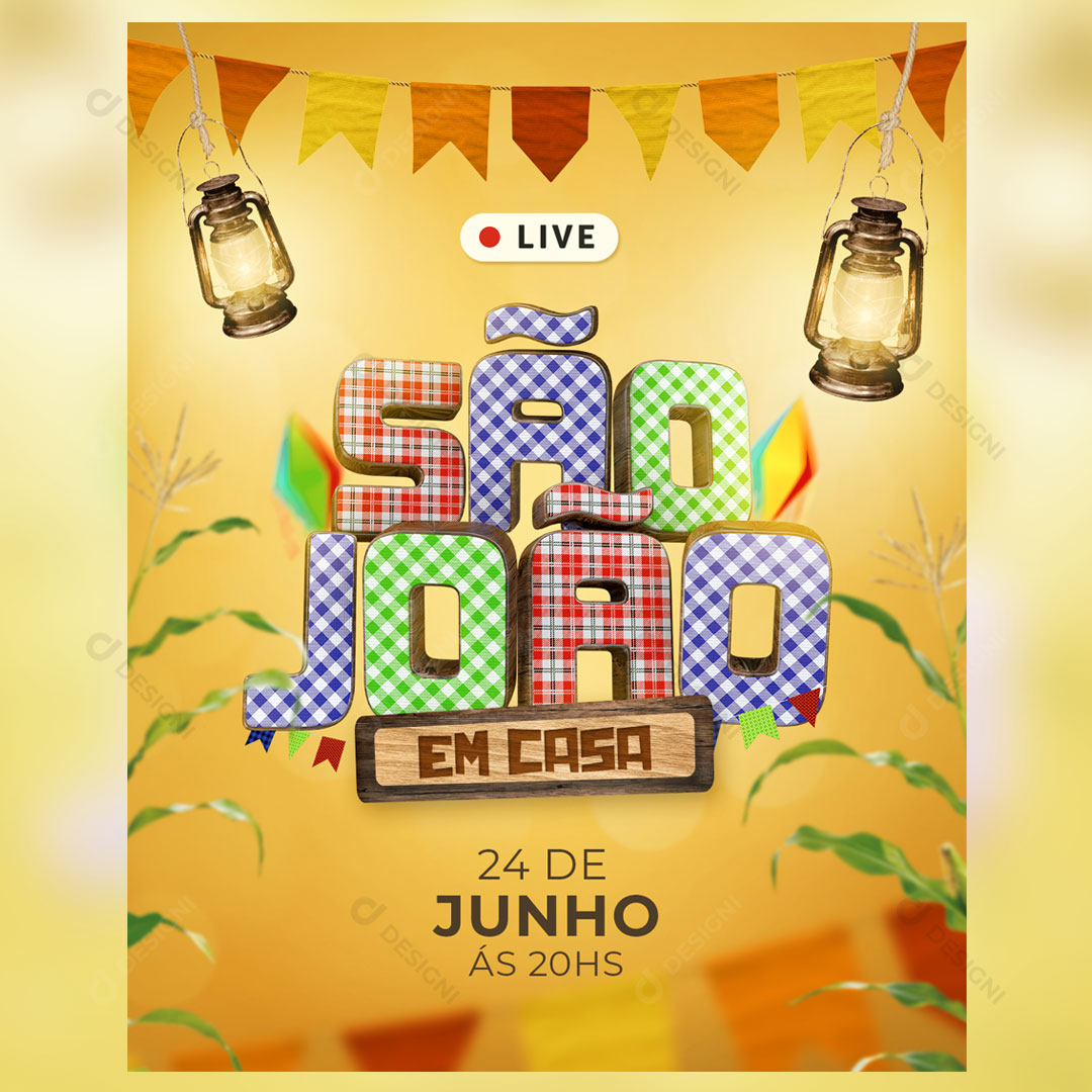 Live São João em Casa Selo 3D PSD Social Media