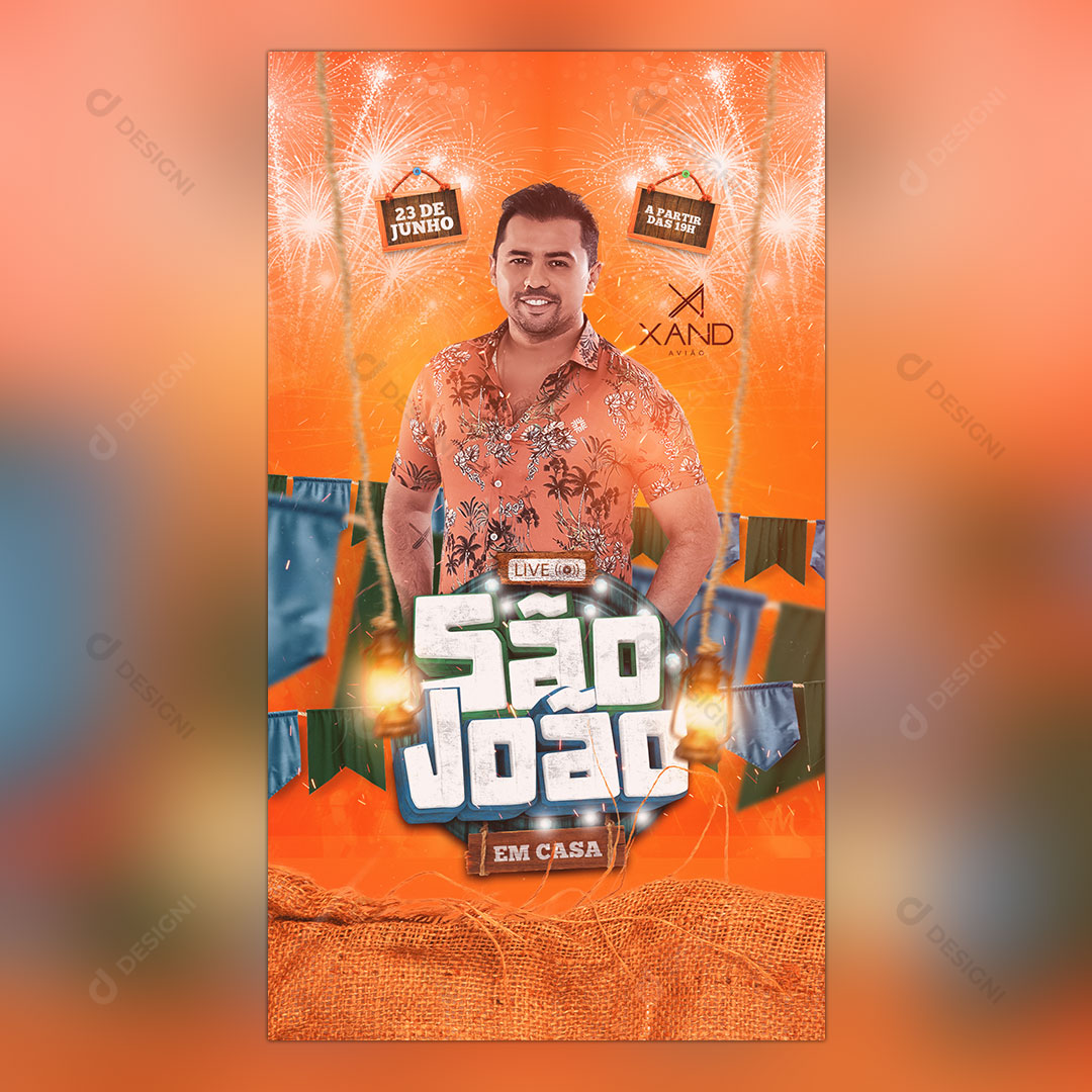 Story São João em Casa Live Xand Avião Social Media PSD Editável