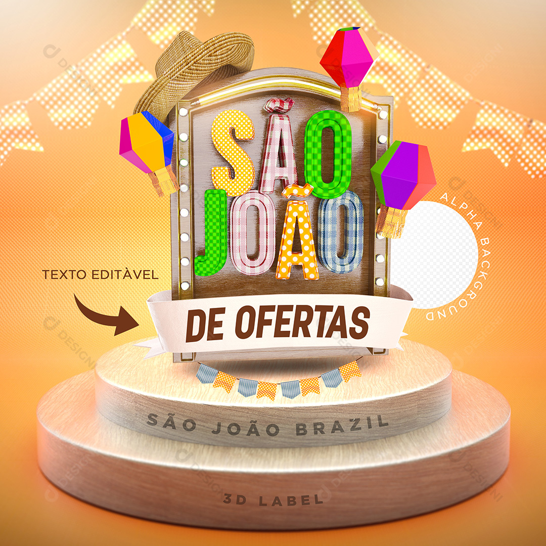 Selo 3D São João de Ofertas PSD Editável