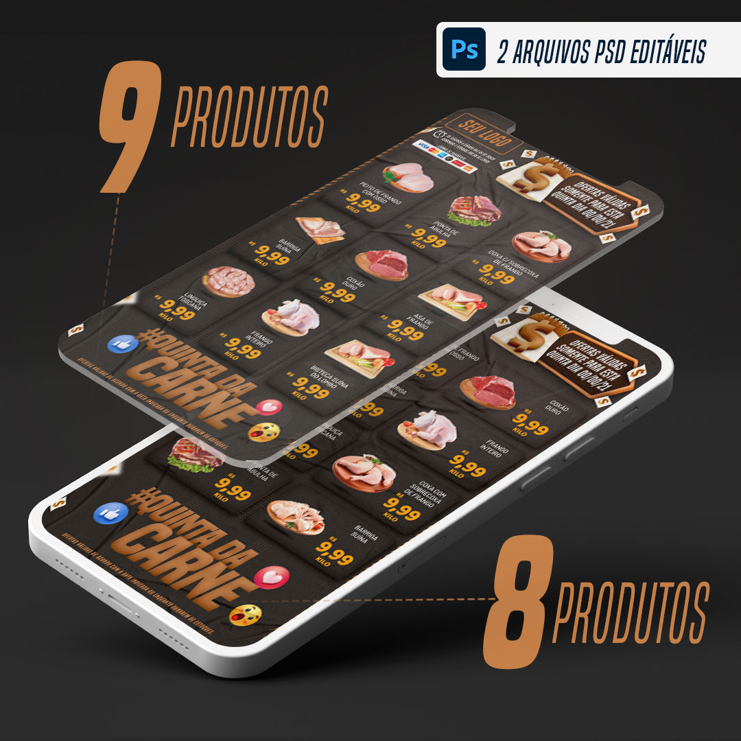 Mini Encarte Digital Semana da Carne Açougue Supermercado PSD Editável