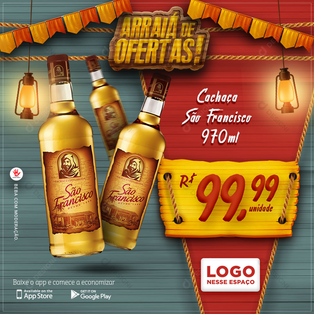 Arraiá de Ofertas Cachaça São Francisco 970ml Social Media PSD Editável