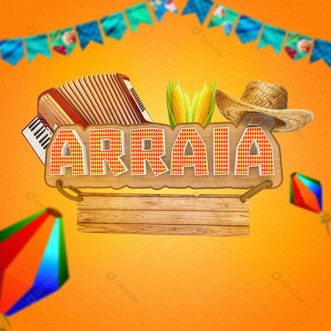 Arraia São João Festa Junina Selo 3D PSD + PNG Transparente