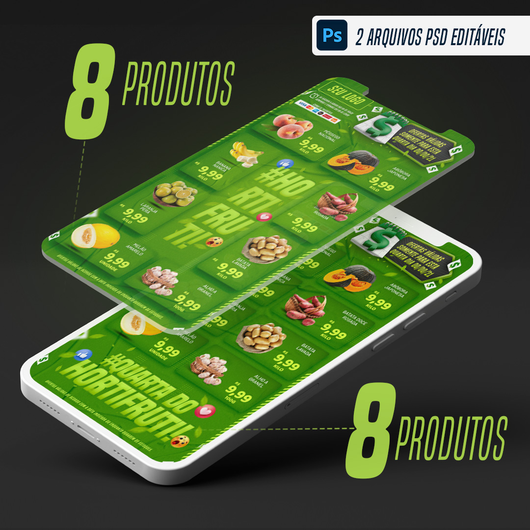 Mini Encarte Digital Quarta Hortifruti Supermercado PSD Editável