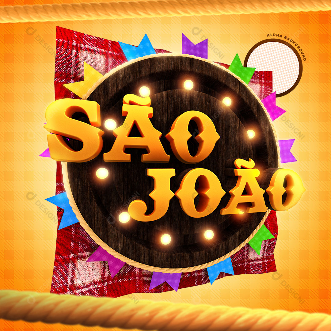 Selo 3D São João Festa Junina PSD + PNG Transparente