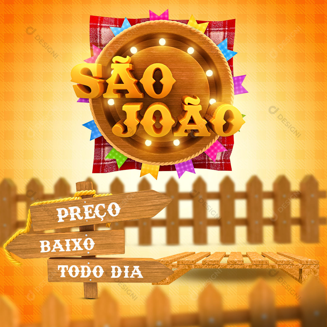 São João Preço Baixo Todo Dia Social Media PSD Selo 3D