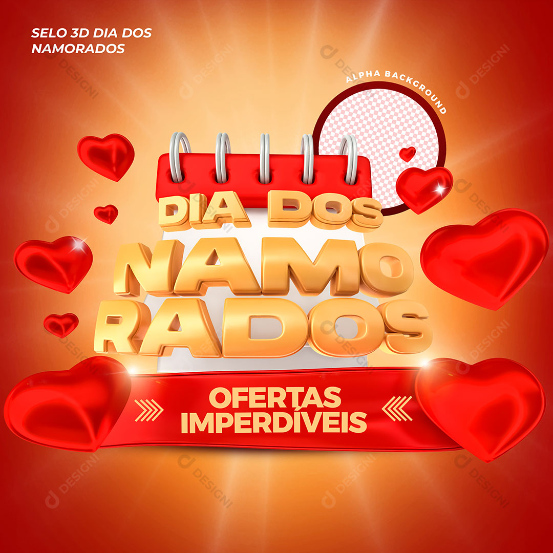 Selo 3D Dia dos Namorados Ofertas PSD Com Texto Editável