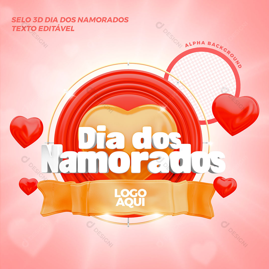 Selo 3D Dia dos Namorados 12 de Junho PSD Social Media