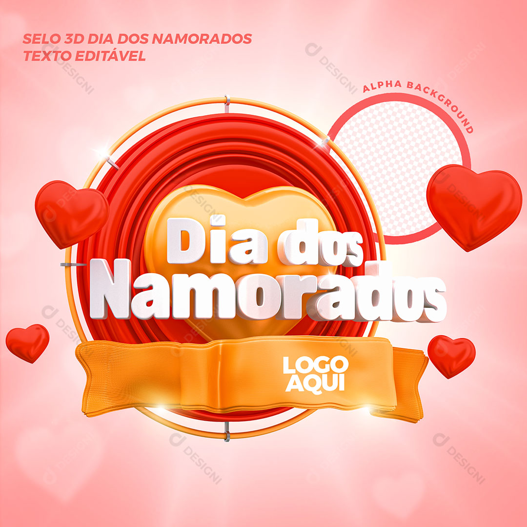 Dia dos Namorados 12 de Junho Selo 3D PSD Social Media