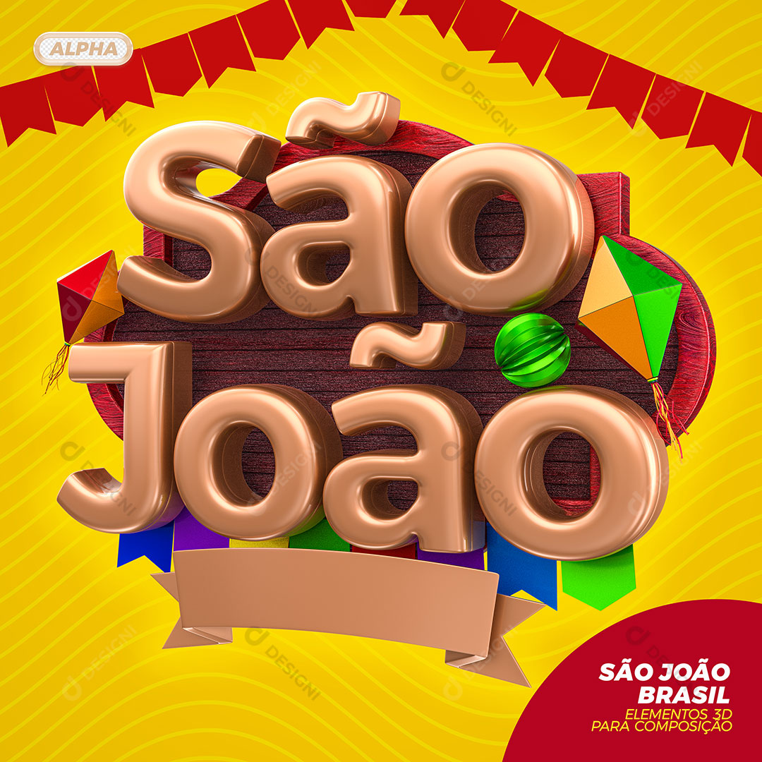 Selo 3D Festa Junina São João PSD + PNG Transparente