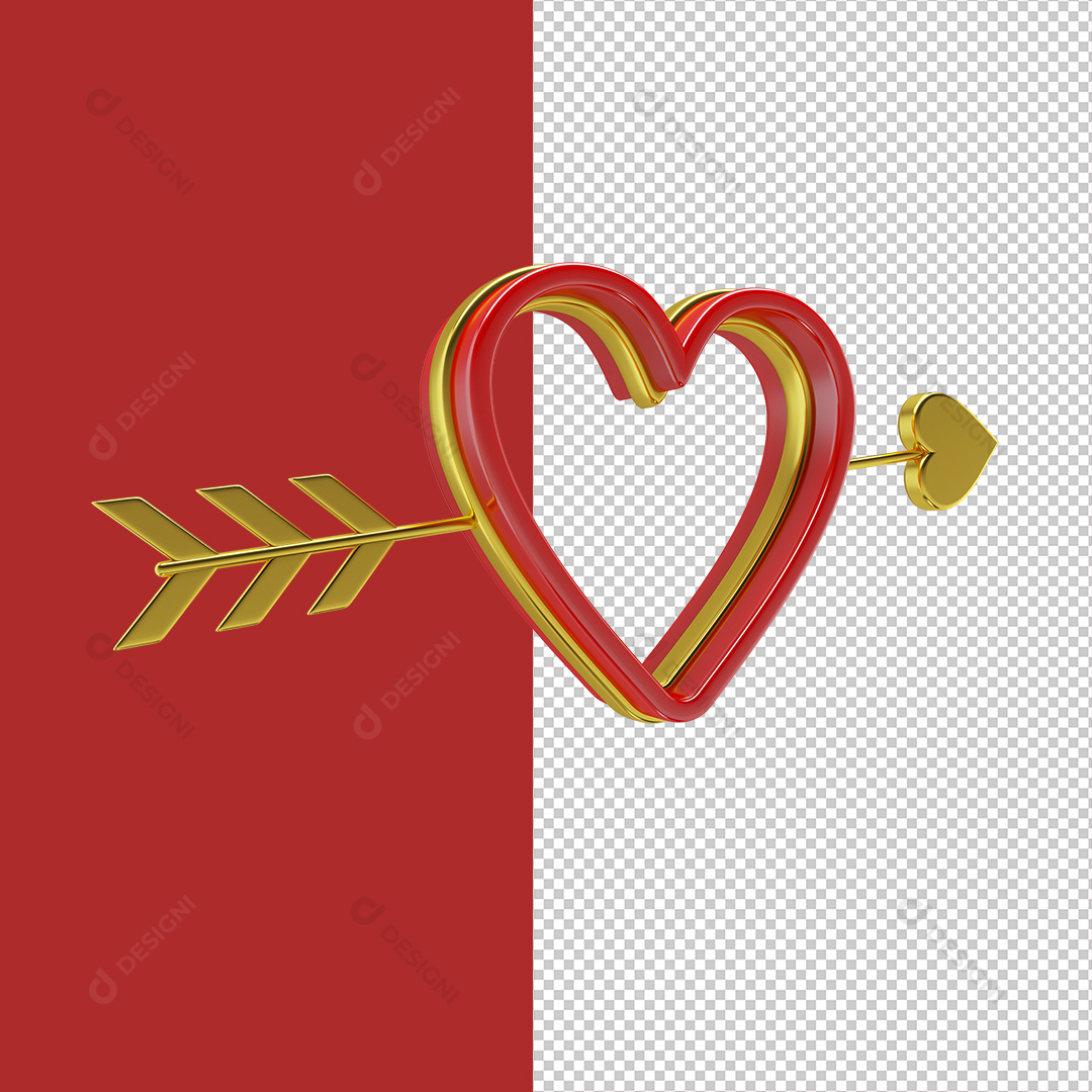 Elemento 3D Coração Com Flecha PNG Transparente