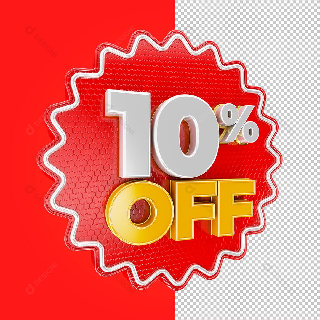 Selo 3D 10% OFF Elemento PNG Transparente Sem Fundo