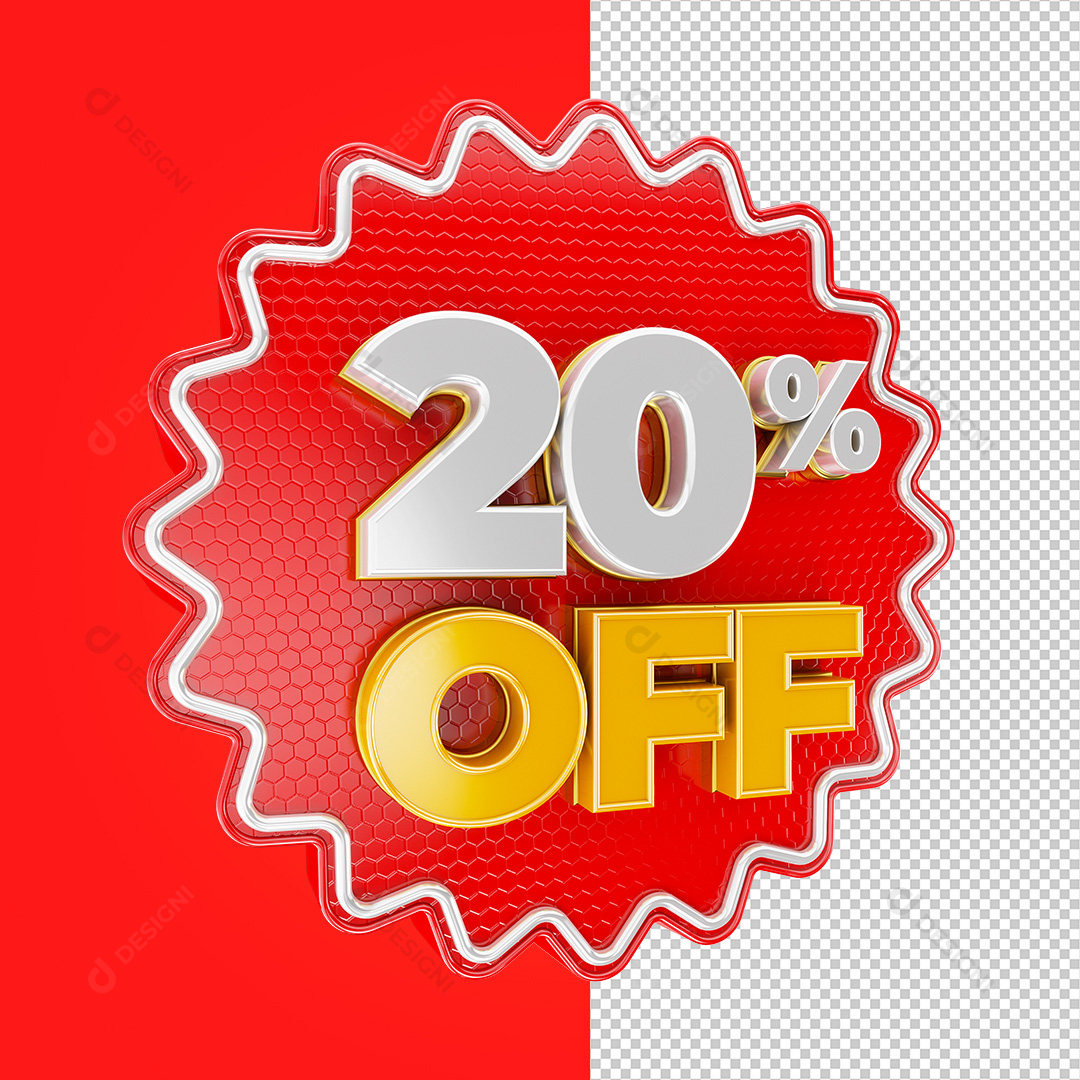 Selo 3D 20% OFF Elemento PNG Transparente Sem Fundo