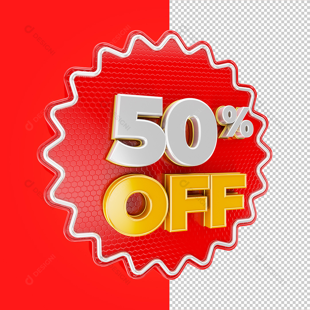 Selo 3D 50% OFF Elemento PNG Transparente Sem Fundo