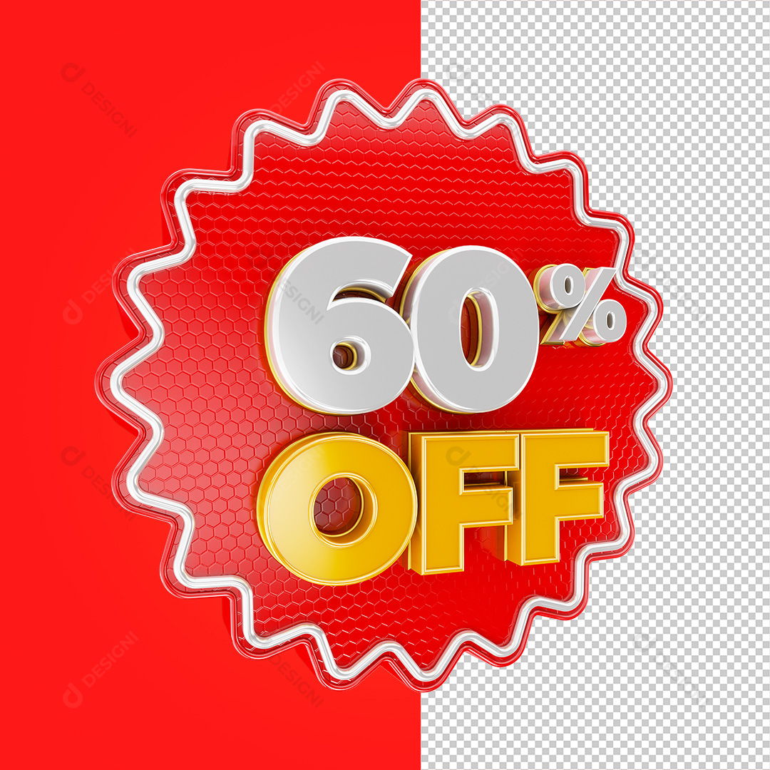 Selo 3D 60% OFF Elemento PNG Transparente Sem Fundo