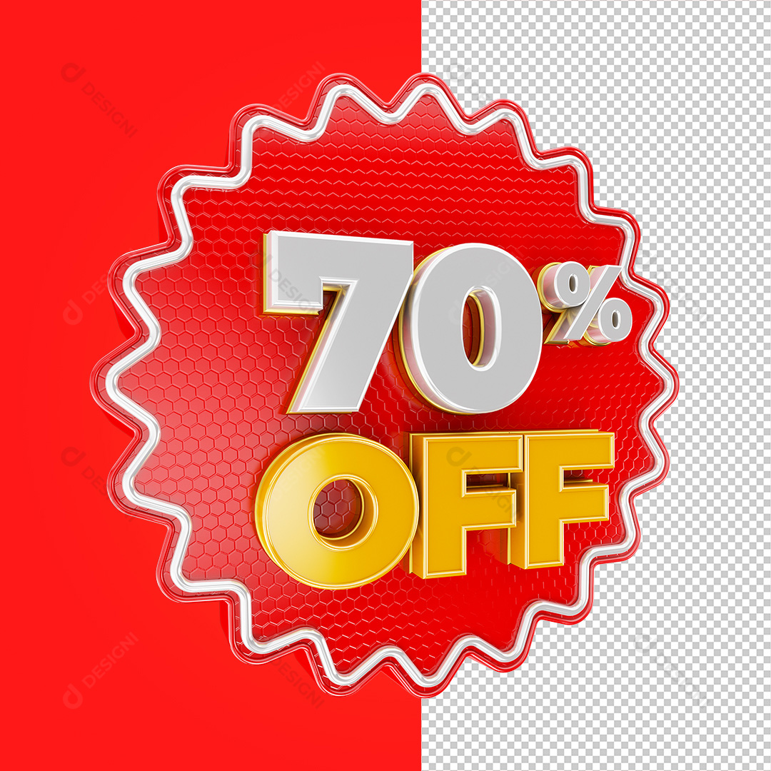 Selo 3D 70% OFF Elemento PNG Transparente Sem Fundo